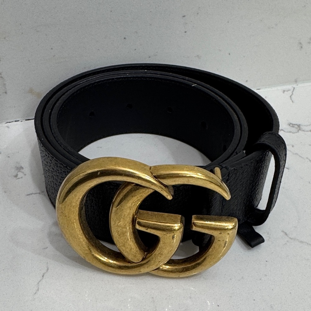 Gucci Black Belt with Gold GG Buckle